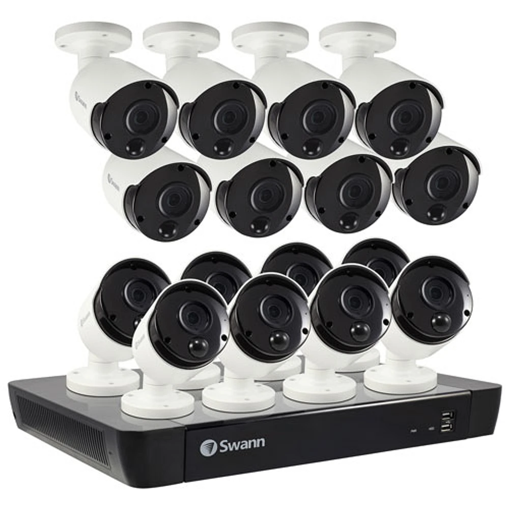 Swann Wired 16-CH 2TB NVR Security System with 16 Bullet 4K Cameras - White/Black