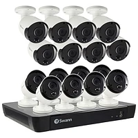 Swann Wired 16-CH 2TB NVR Security System with 16 Bullet 4K Cameras - White/Black