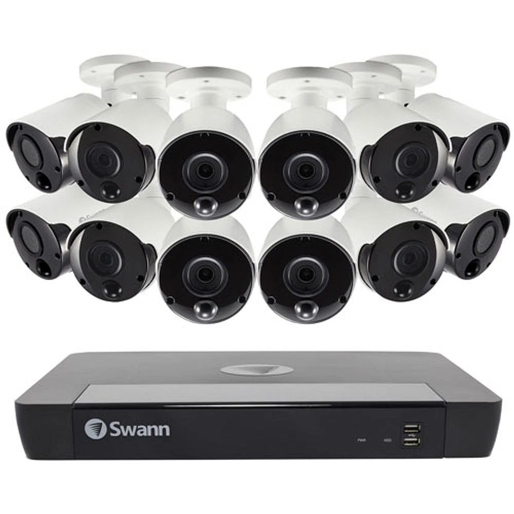 Swann Wired 16-CH 2TB NVR Security System with 16 Bullet 4K Cameras - White/Black