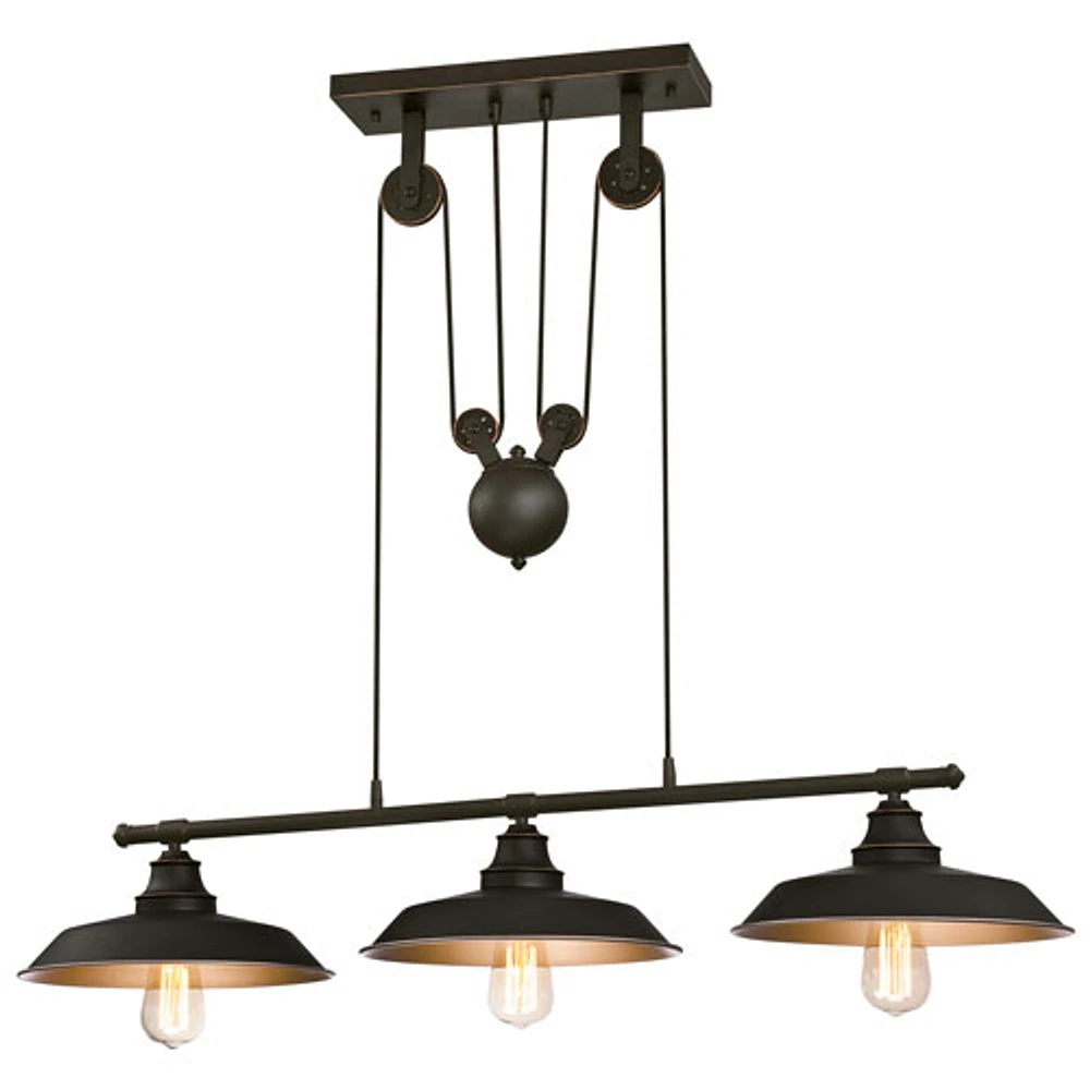 Lampe suspendue rustique et champêtre à 3 lumières d'Iron Hill - Bronze