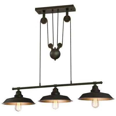 Iron Hill Rustic Country 3-Light Hanging Lamp - Bronze