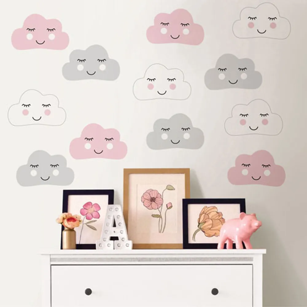 Décorations murales adhésives à motifs de nuages de WallPops - Rose