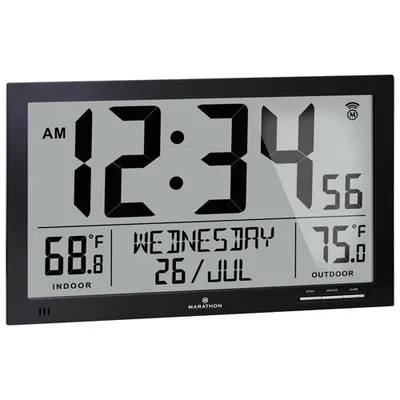 Marathon Atomic Digital Full Calendar Rectangular Wall Clock - Black