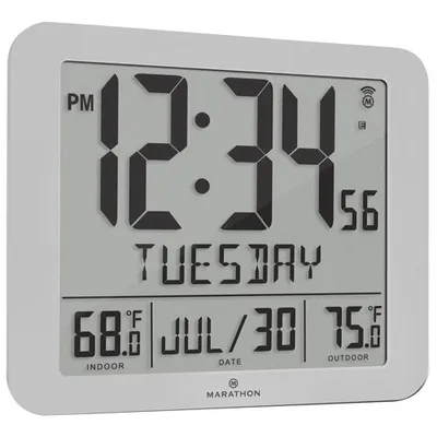 Marathon Atomic Digital Full Calendar Square Wall Clock - Grey