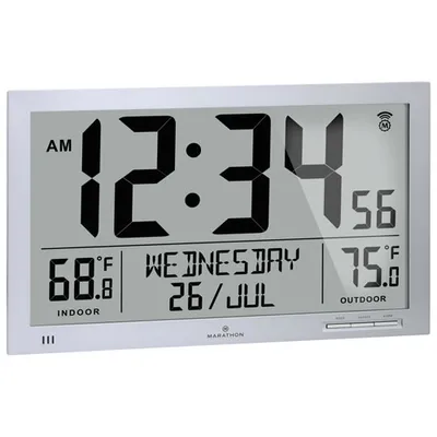 Marathon Atomic Digital Full Calendar Rectangular Wall Clock - Grey