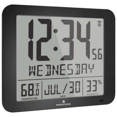 Marathon Slim-Jumbo Digital Full Calendar Square Wall Clock - Black