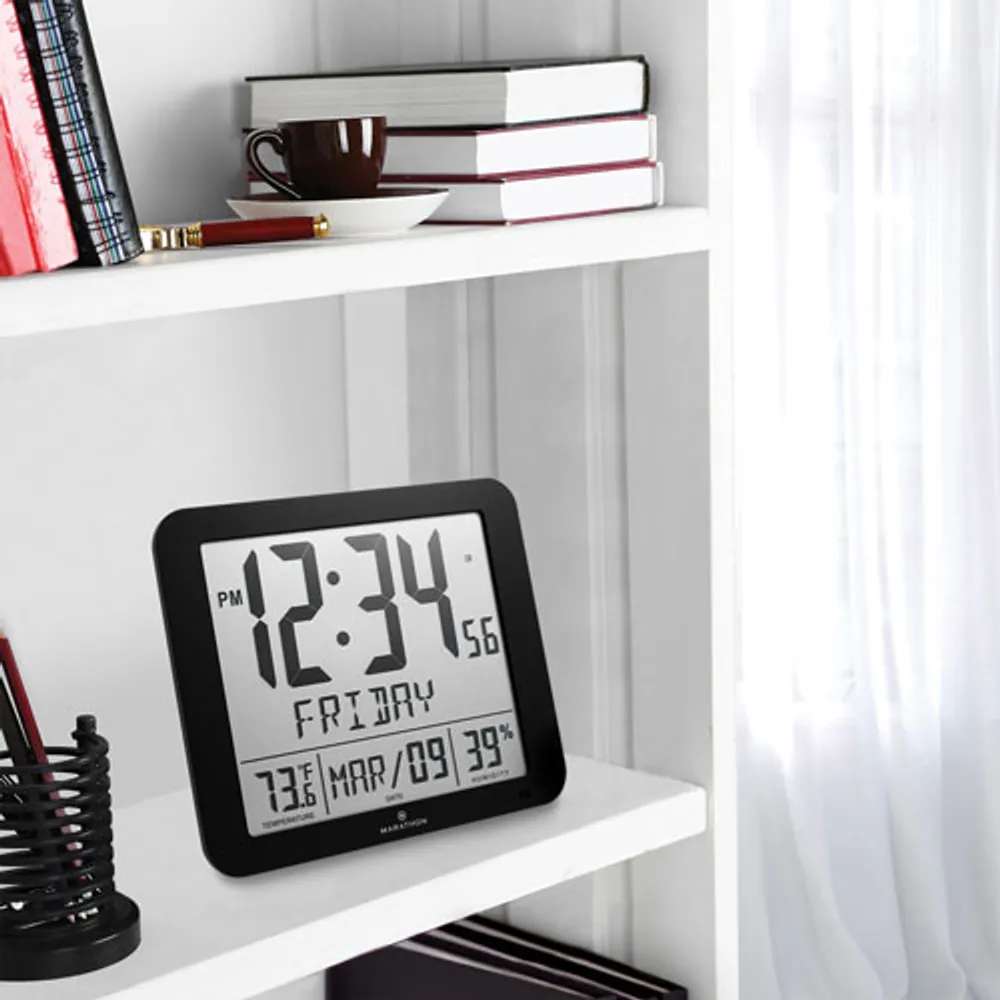 Marathon Slim-Jumbo Digital Full Calendar Square Wall Clock - Black