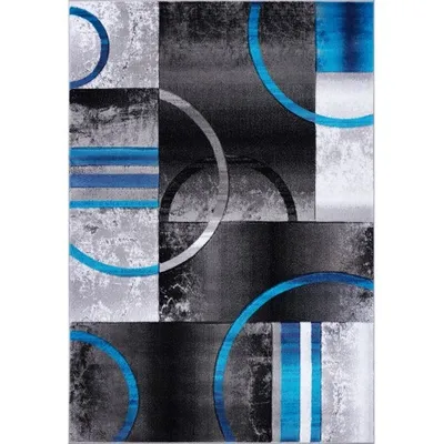 LA Dole Geometric Black Grey Blue Polypropylene Carpet 2'7" x 4'11" Rectangle Area Rug - Black/Grey
