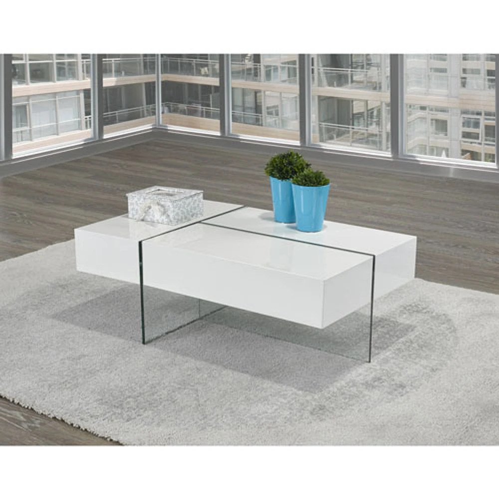 Brassex Contemporary Rectangular Coffee Table with Storage - White