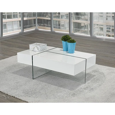 Table basse rectangulaire contemporaine avec rangement de Brassex - Blanc