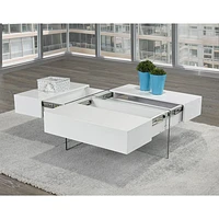 Brassex Contemporary Rectangular Coffee Table with Storage - White