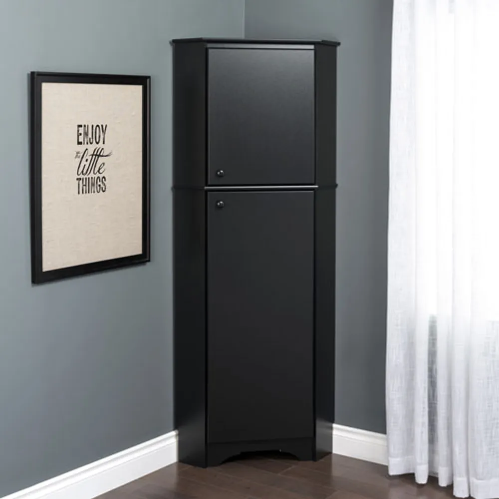 Elite Home Storage 72" 4-Shelf Wood Corner Cabinet with Doors - Black