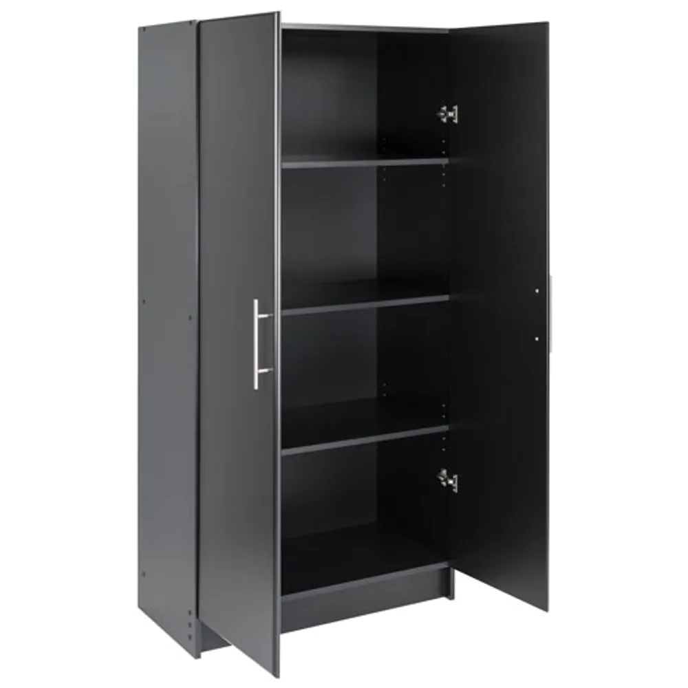 Elite Home Storage 32" 3-Shelf Wood Cabinet with Doors - Black