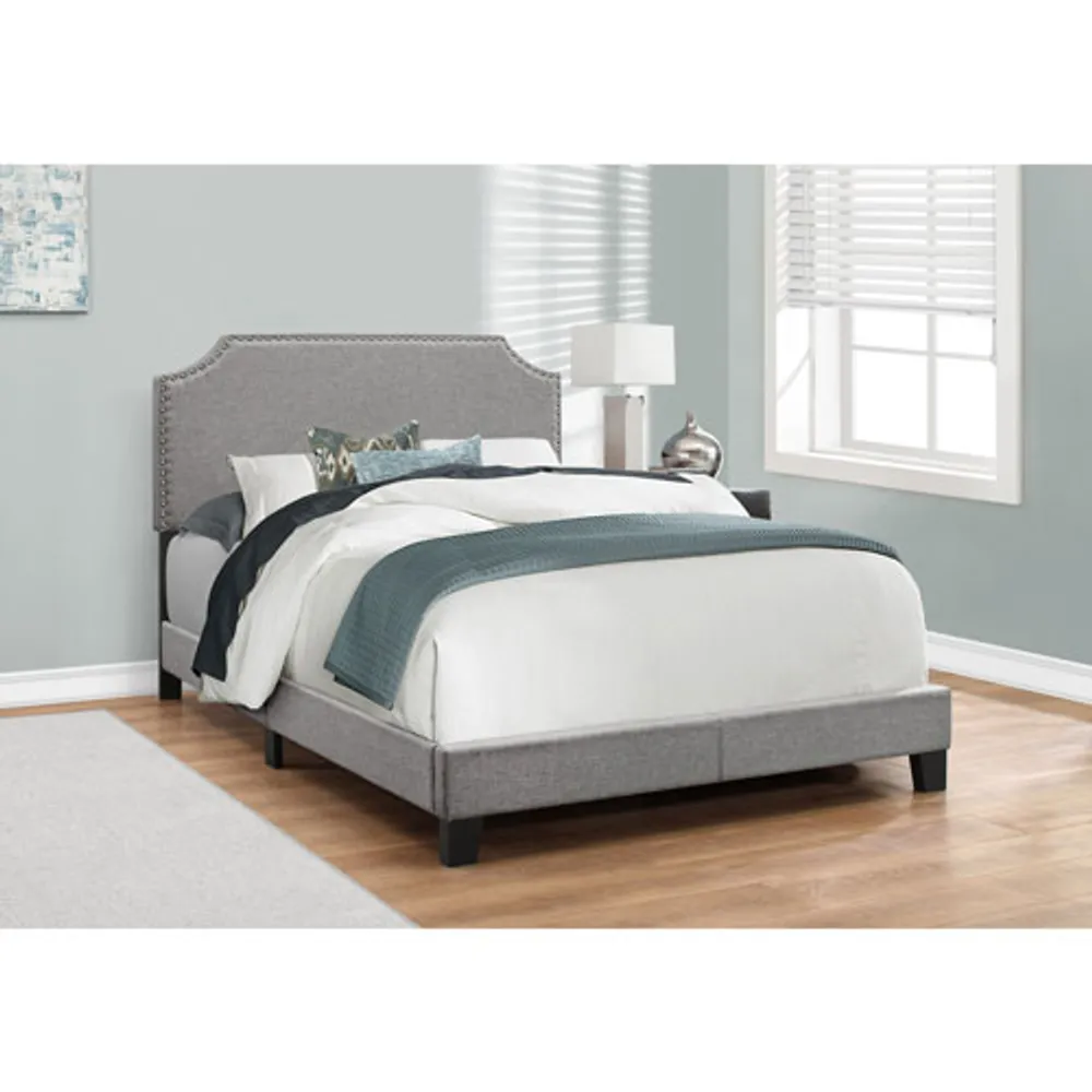 Monarch Transitional Upholstered Platform Bed - Double - Grey