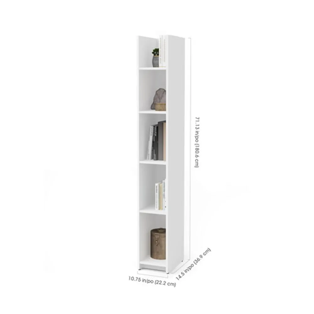 Small Space 71.1" x 10" 5-Shelf Bookcase - White