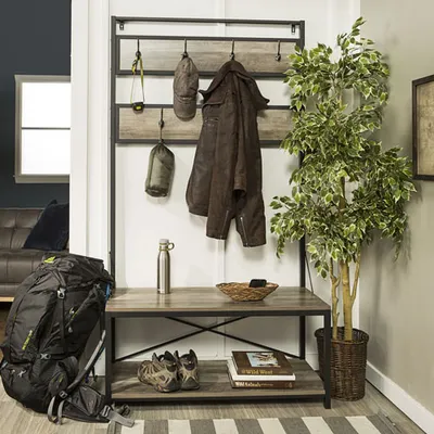 Winmoor Home Transitional Wall Tree with Bench - Grey Wash