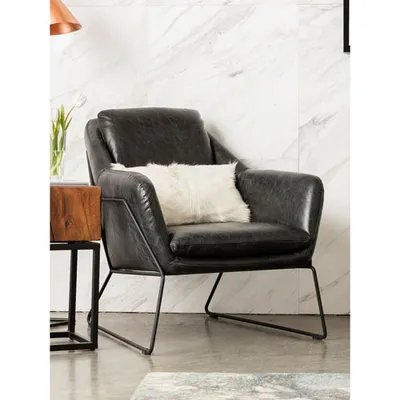 Greer Club Leather Accent Chair - Black