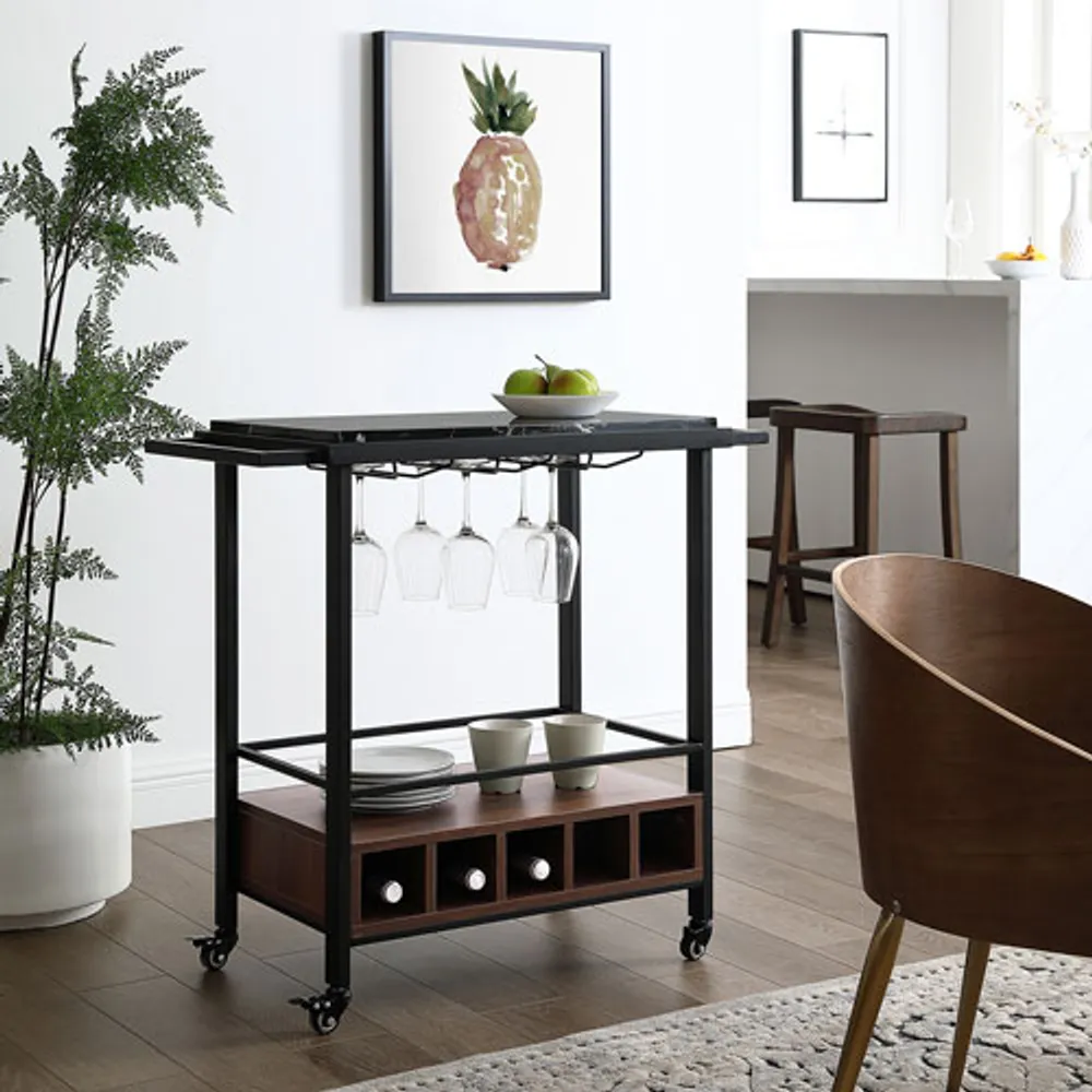 Winmoor Home Contemporary Mobile Bar Cart - Black/Dark Walnut