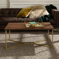 Winmoor Home Transitional Rectangular Coffee Table - Dark Walnut/Gold