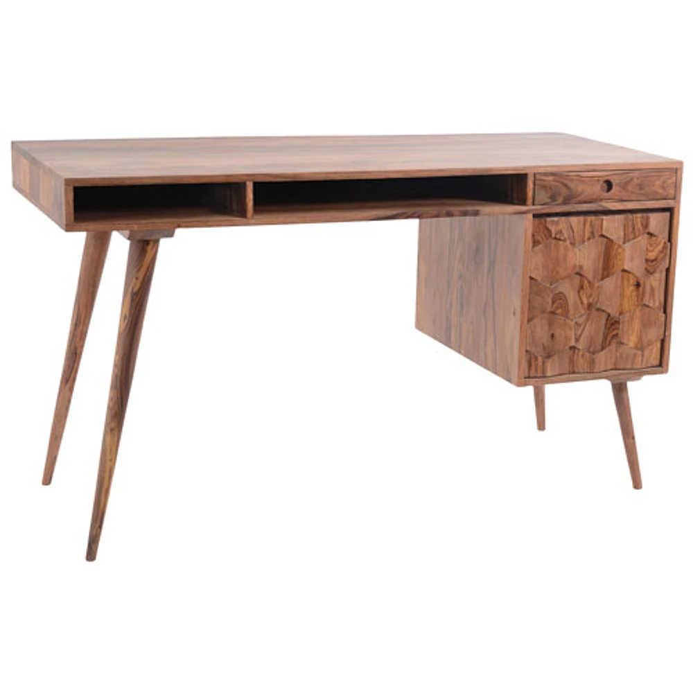 O2 Contemporary Desk with Drawers - Natural Sheesham Wood