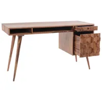 O2 Contemporary Desk with Drawers - Natural Sheesham Wood