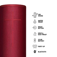 Haut-parleur Bluetooth sans fil hydrofuge MEGABOOM 3 d'Ultimate Ears - Rouge