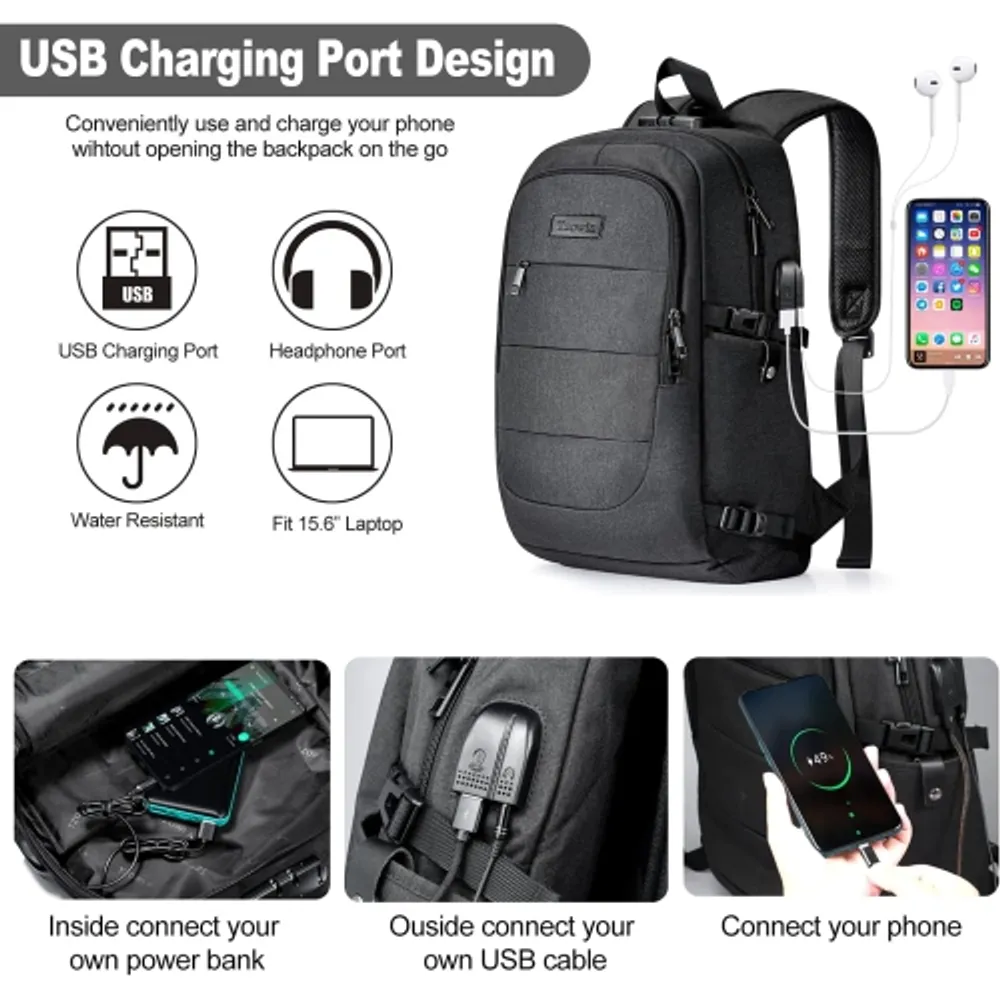 Travel Laptop Backpack, Business Slim Durable Backpack with USB Charging Port, College School Computer Bag Gifts for Men and Women Fits 15.6 inch