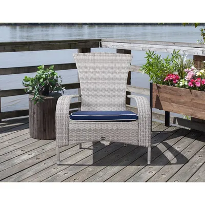 Lakeside Resin Wicker Adirondack Patio Chair with Cushion - Grey/Navy Blue - Only at Best Buy