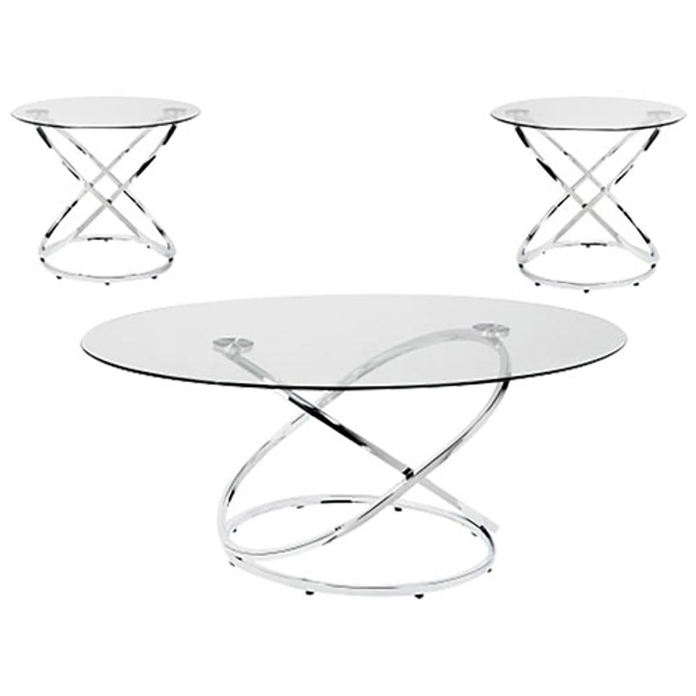 Brassex Modern 3-Piece Coffee Table Set - Chrome/Glass