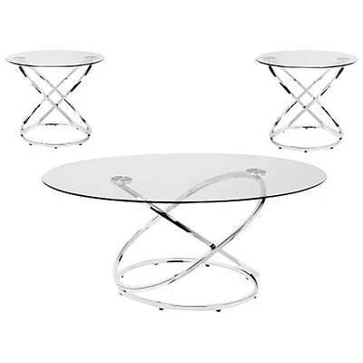 Brassex Modern 3-Piece Coffee Table Set - Chrome/Glass