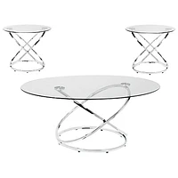 Brassex Modern 3-Piece Coffee Table Set - Chrome/Glass