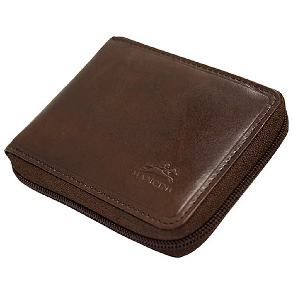 Mancini Boulder Zip-Around RFID Leather Bi-fold Wallet - Brown (18-159)