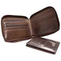 Mancini Boulder Zip-Around RFID Leather Bi-fold Wallet - Brown (18-159)