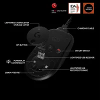 Souris de jeu optique légère sans fil de 25 600 ppp PRO de Logitech G - Noir