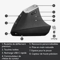 Souris optique sans fil ergonomique MX Vertical de Logitech - Noir