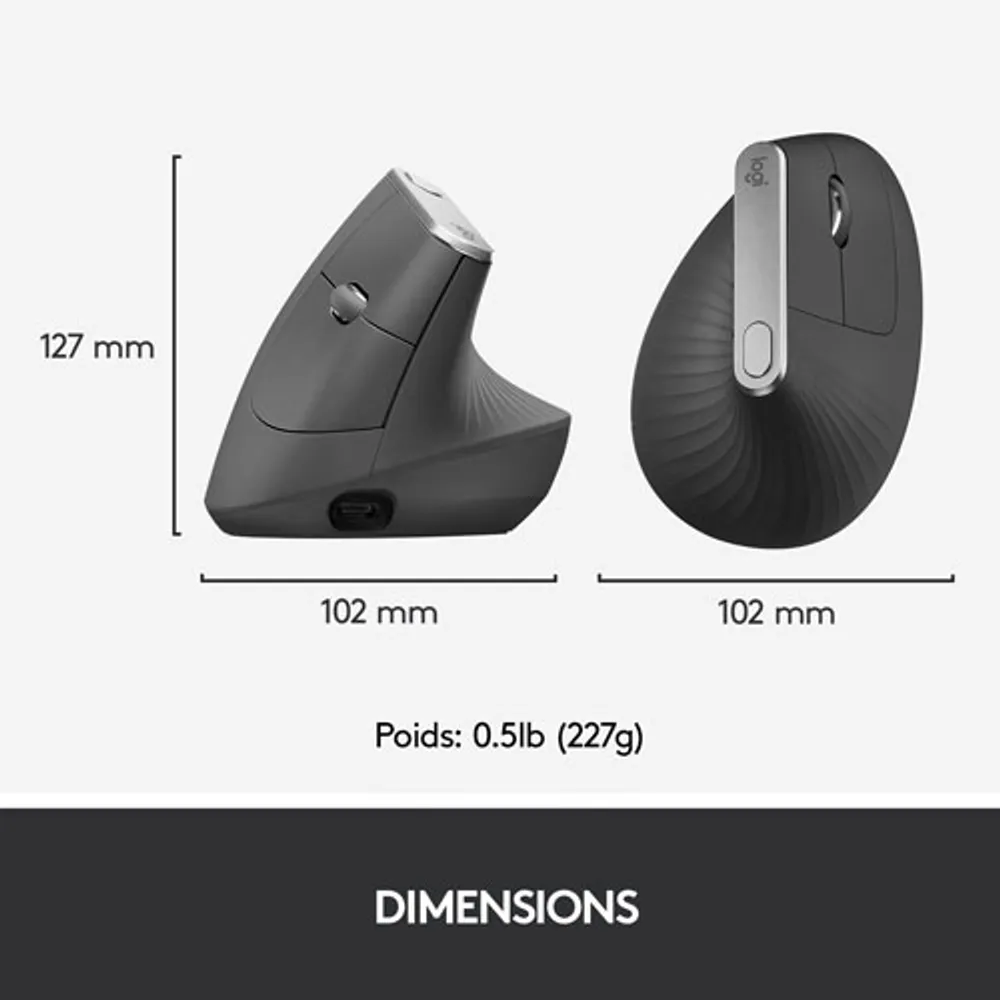 Souris optique sans fil ergonomique MX Vertical de Logitech - Noir