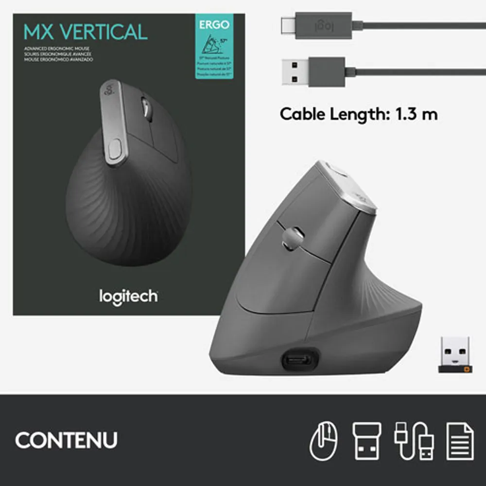 Logitech MX Vertical Ergonomic Wireless Optical Mouse - Black