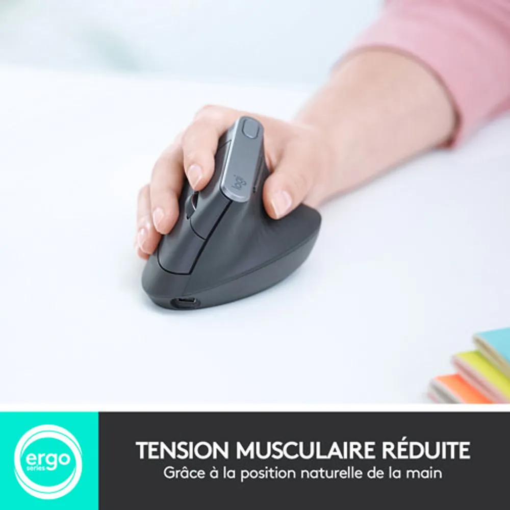 Souris optique sans fil ergonomique MX Vertical de Logitech - Noir