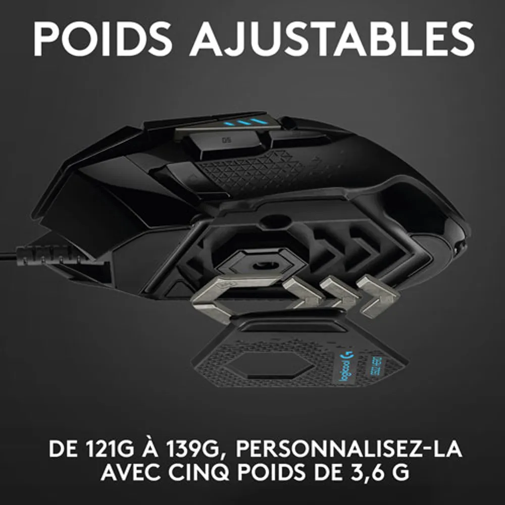 Souris de jeu optique de 25600 ppp G502 Hero de Logitech - Noir