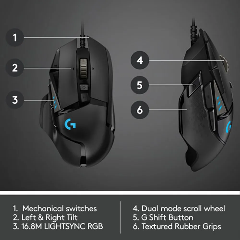 Souris de jeu optique de 25600 ppp G502 Hero de Logitech - Noir