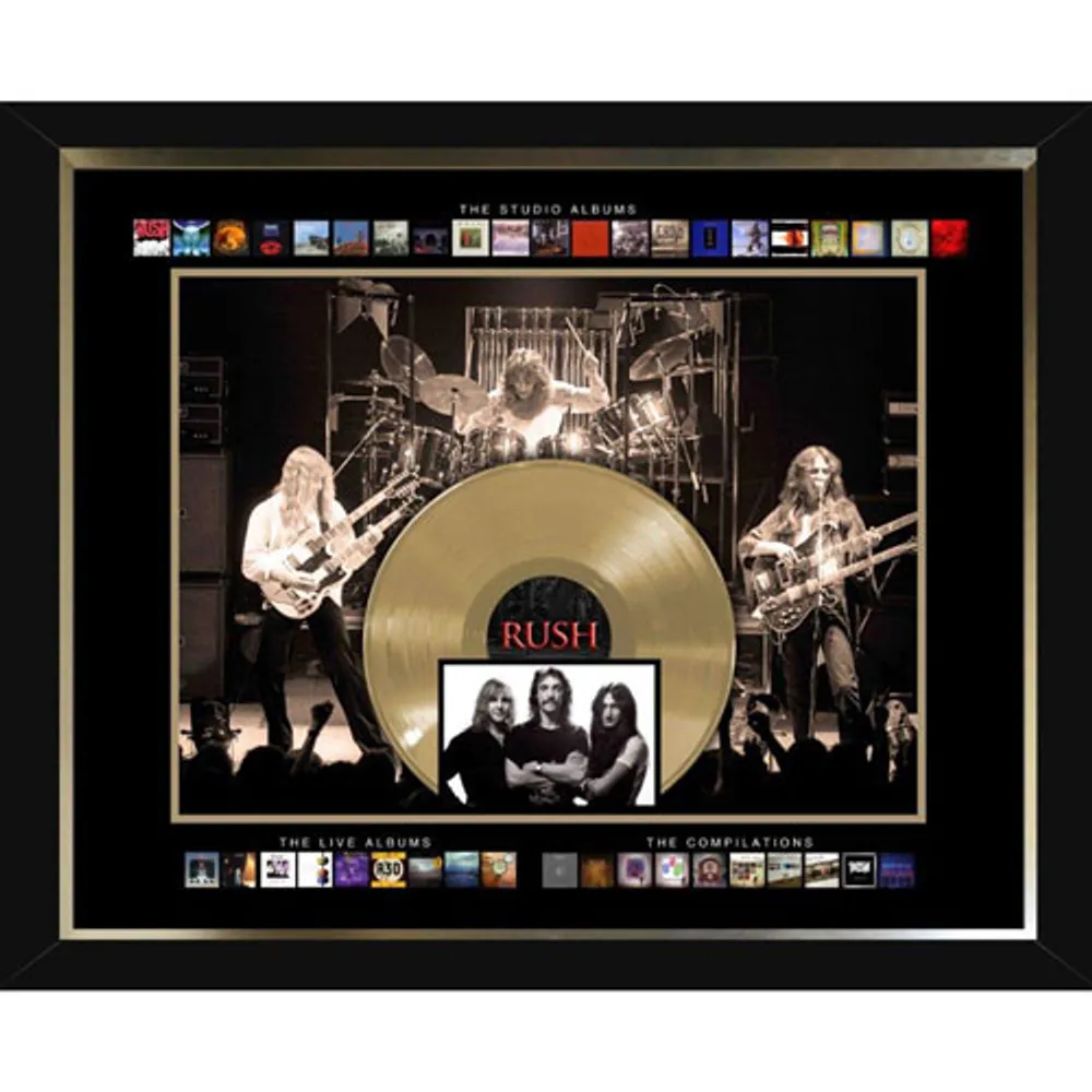 Frameworth Music Records: Rush Framed Collage with 45" Replica Gold Vinyl Record