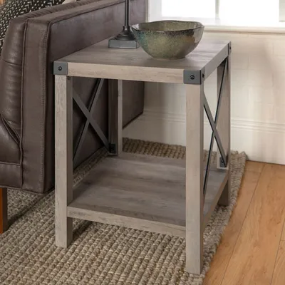 Winmoor Home Urban Square End Table wiith Metal Accents - Grey Wash