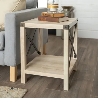 Winmoor Home Transitional Square End Table With Metal Accents - White Oak