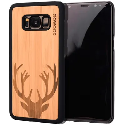 Samsung Galaxy S8 Wood Case | Real Bamboo Deer Design Engraved and Durable Polycarbonate Shockproof Bumper with Rubber Coating