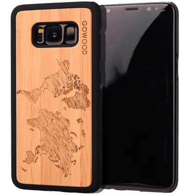 Samsung Galaxy S8 Wood Case | Bamboo World Map Design Engraved & Durable Polycarbonate Shockproof Bumper with Rubber Coating