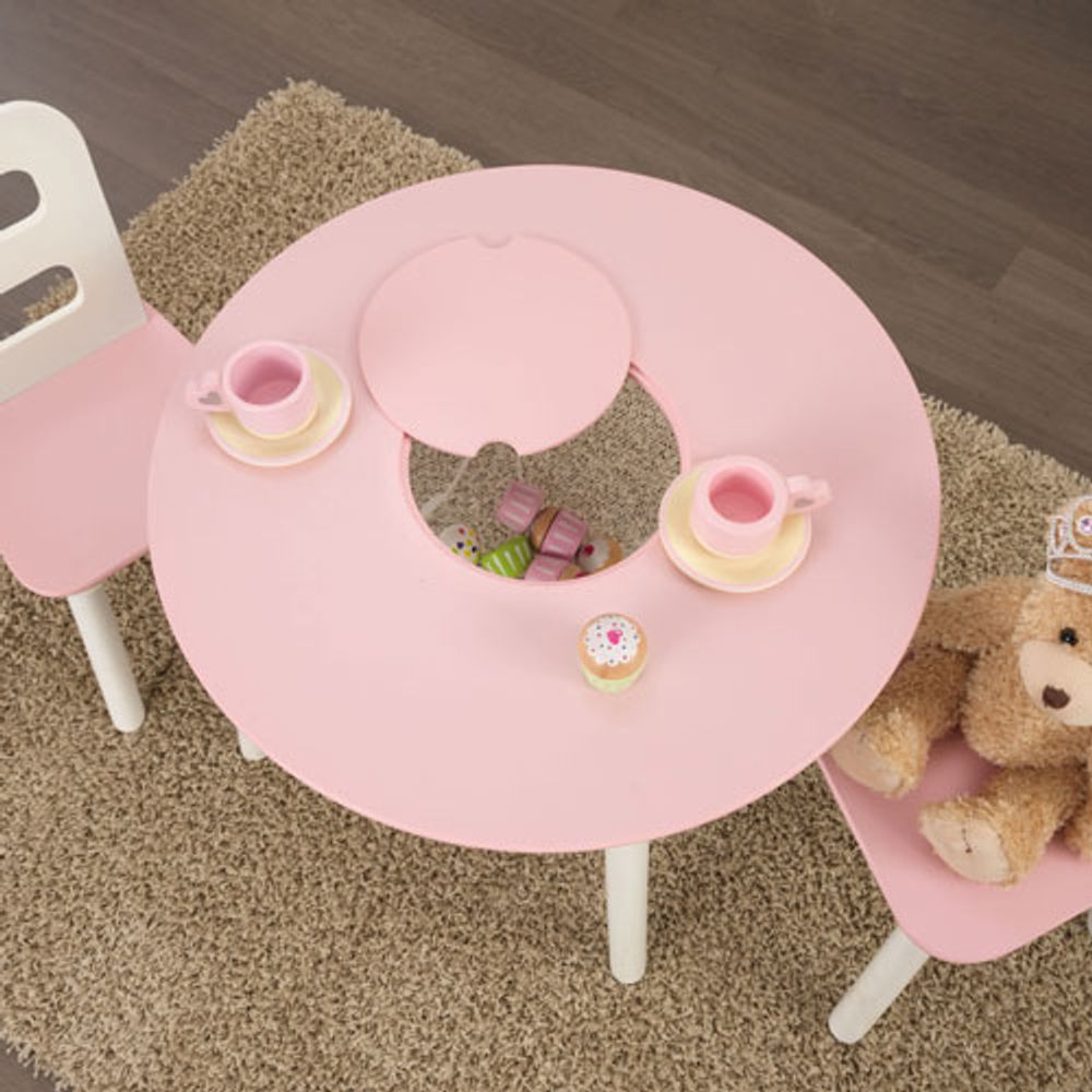 KidKraft Round Storage Table and Chair Set - Pink/White