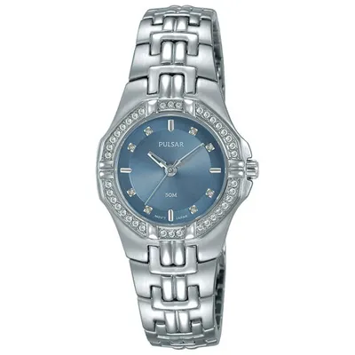 Pulsar 27mm Women's Fashion Watch with Swarovski Crystals - Silver/Blue