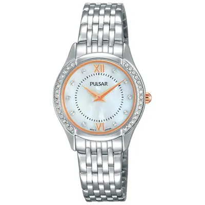 Pulsar 28mm Women's Fashion Watch with Swarovski Crystals - Silver/Mother of Pearl