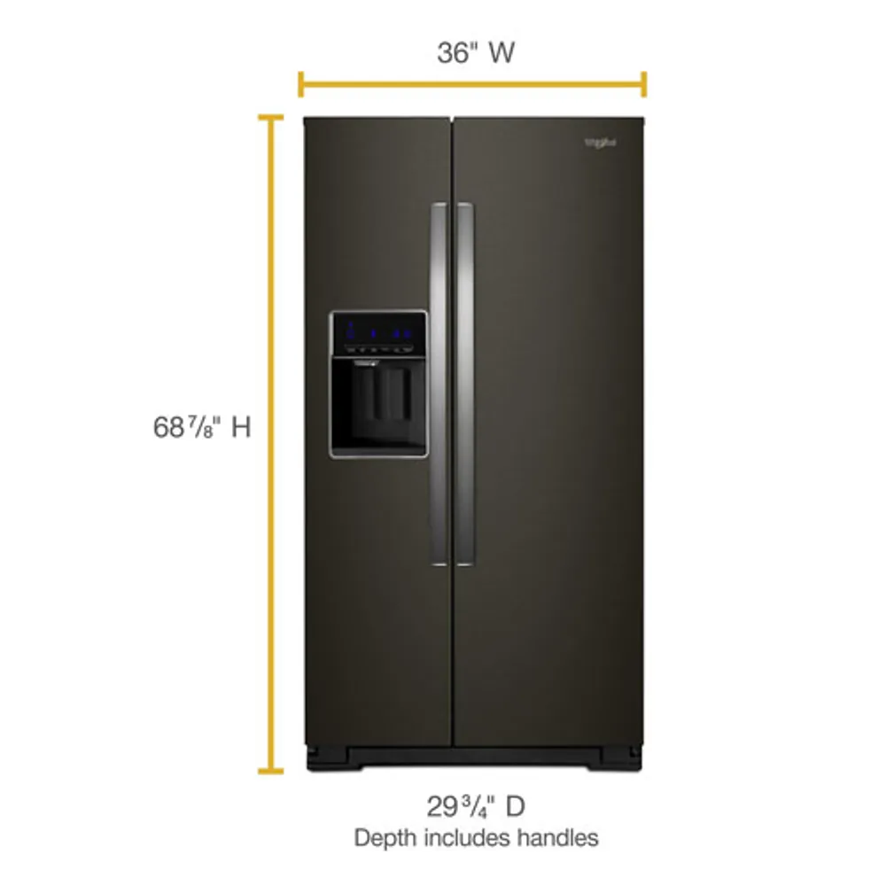 Whirlpool 36" 20.6 Cu. Ft. Counter-Depth Side-By-Side Refrigerator w/ Ice Dispenser (WRS571CIHV) - Black Stainless