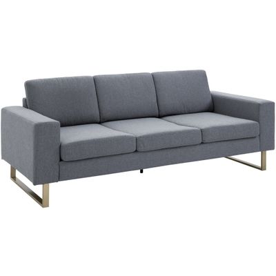 HOMCOM Modern 3 Seat Sofa, Linen Upholstered Cozy Padded Couch with Steel Leg, Backrest and Wide Armrest, Grey